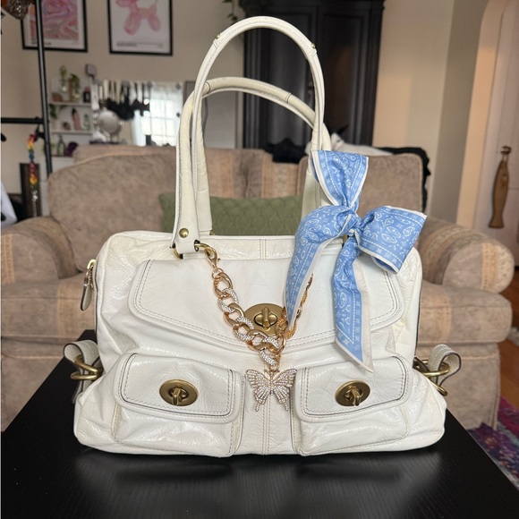 Patent White Coach Bleecker Street Archive Peyton - Picture 1 of 13